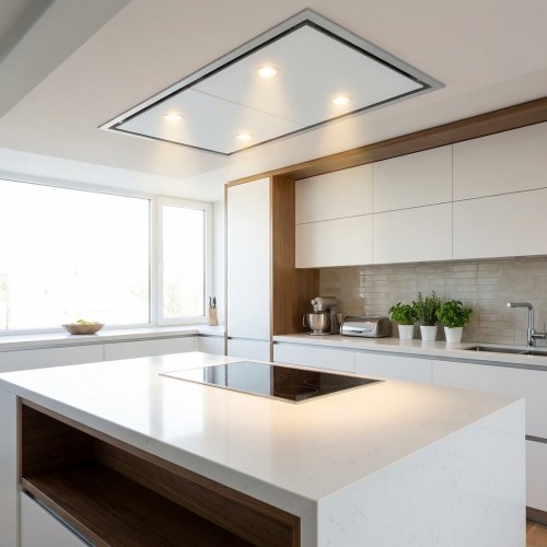 Deckenl&uuml;fter Deckenhaube mit weissem Satinglas 120x60 cm