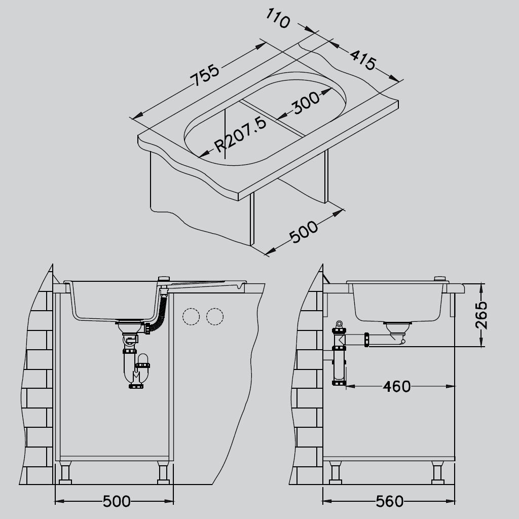 Ovale Küchenspüle Niagara 40 Kunstgranit