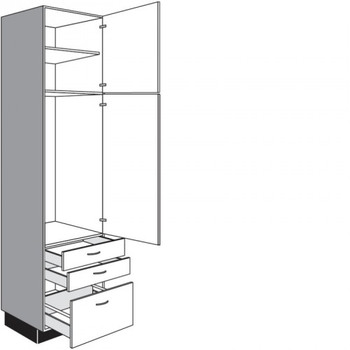 Hochschrank für Einbaugeräte mit 1 Drehtür 2 Schubkästen und 1 Auszug