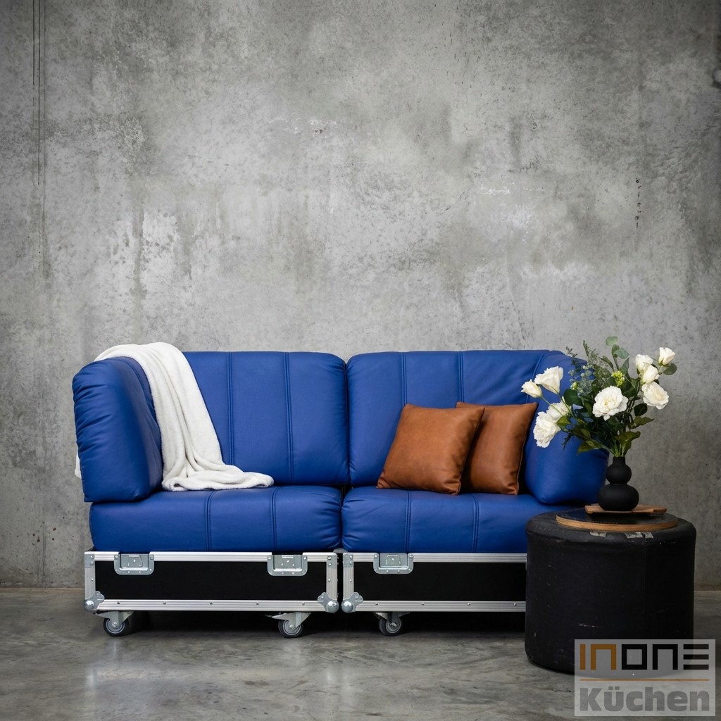 Mobile Couch im Flightcase auf Rollen