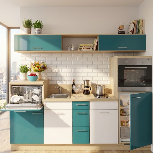 K&uuml;chenzeile komplett 250 cm all inlclusive: Sp&uuml;le, Elektroger&auml;te