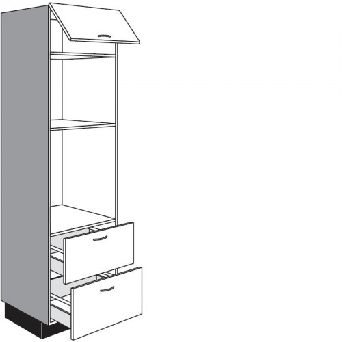 Seitenschrank für Einbaugeräte mit 2 Auszüge und 1 Klappe