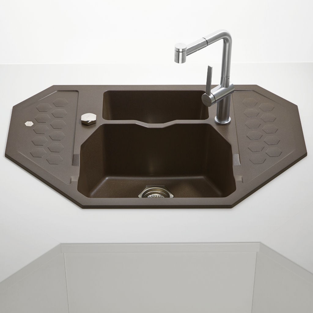 Kunstgranit Küchen Eckspüle Sensual 60 mit Restebecken