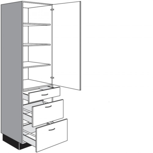 Seitenschrank für Geschirr mit 1 Drehtür 1 Schubkasten und 2 Auszüge