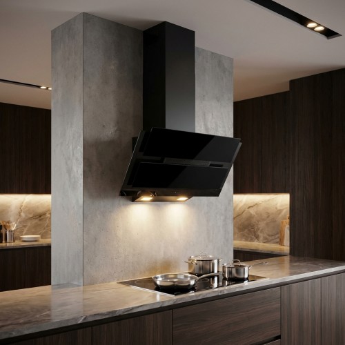 Schr&auml;ghaube Glas schwarz mit Edelstahl 2x2 Watt LED 2700-400 K