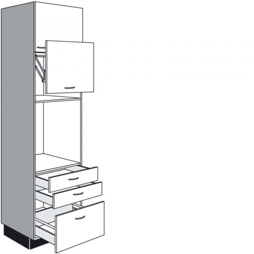 Seitenschrank für Einbaugeräte mit 2 Schubkästen 1 Klappe und 1 Auszug