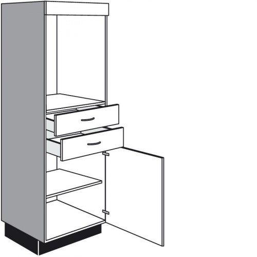 Highboard für Einbaugeräte mit 1 Drehtür und 2 Schubkästen