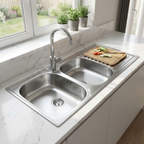 Doppel Einbausp&uuml;le Edelstahl mit Abtropffl&auml;che