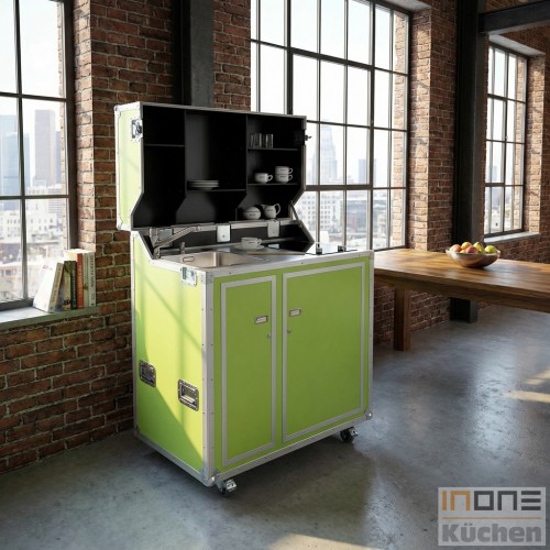 kitcase pro-art Kofferk&uuml;che gr&uuml;n matt - Die mobile K&uuml;che im Flightcase mit Rollen