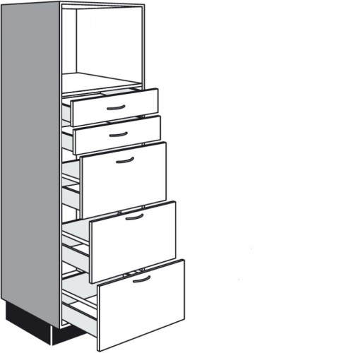 Highboard für Einbaugeräte mit 3 Auszüge und 2 Schubkästen