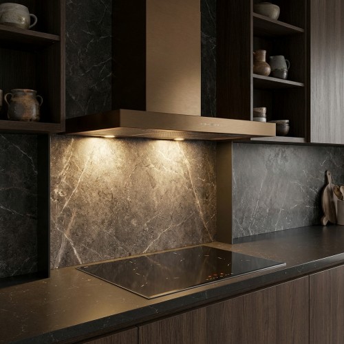 Wandhaube Bronze Edelstahl, Glasfront bronzefarbig