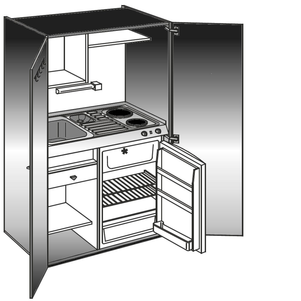 Schrankküche Breite 100 cm mit Kühlschrank F AKD