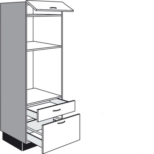 Highboard für Einbaugeräte mit 2 Auszügen und 1 Klappe