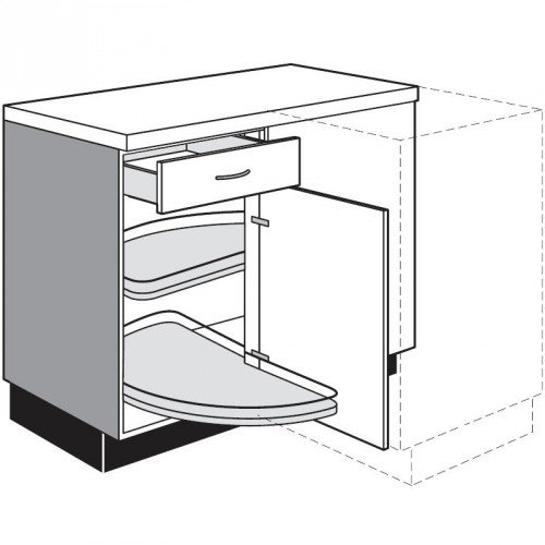 Eck-Unterschrank mit 2 Drehböden ausschwenkbar 1 Schubkasten