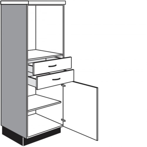 Highboardschrank für Einbaugeräte mit 1 Drehtür und 2 Schubkästen