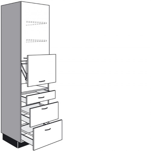 Seitenschrank für Einbaugeräte mit 1 Lifttür, 1 Drehtür 1 Schubkasten