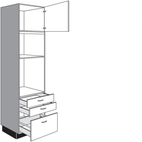 Seitenschrank für Einbaugeräte mit 1 Drehtür 2 Schubkästen und 1 Auszug