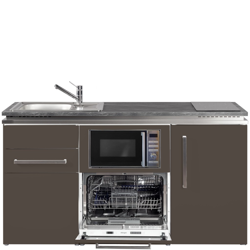 Miniküche Designline 160 cm breit mit Mikrowelle, Geschirrspüler und